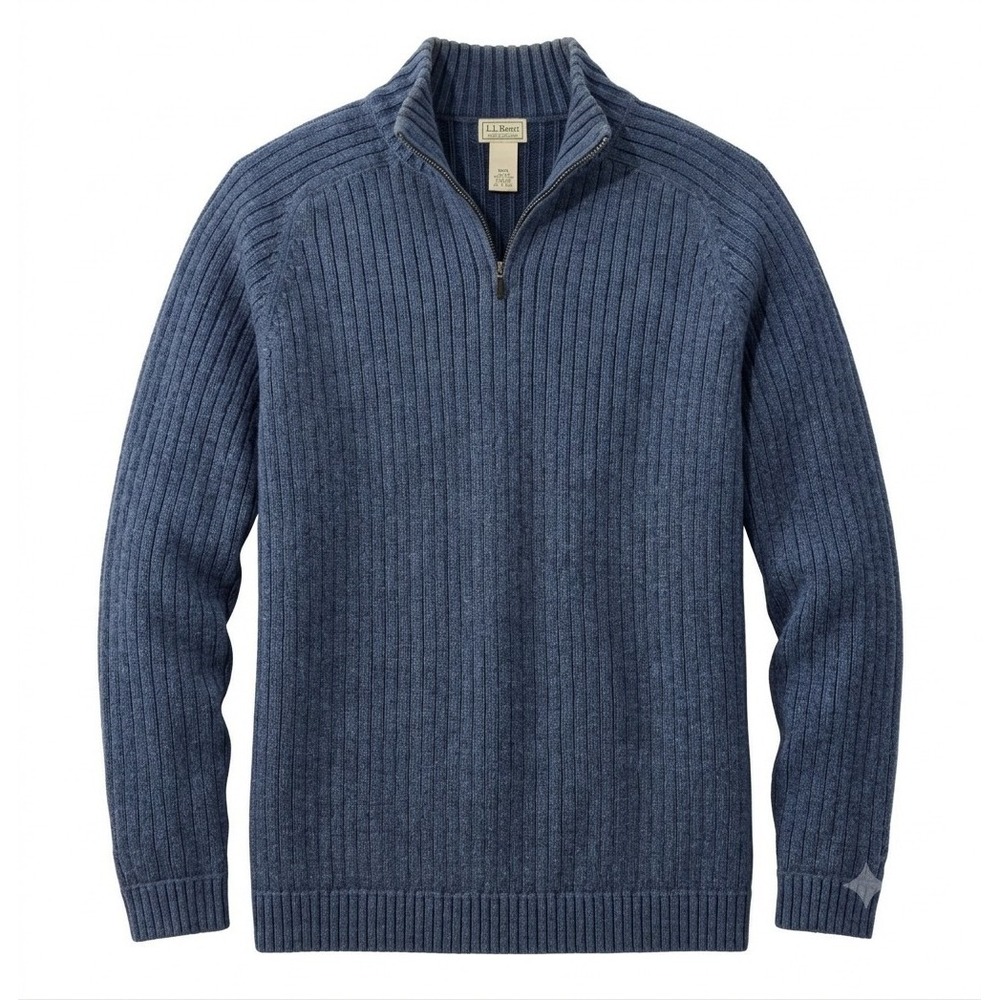 L.L. Bean Vintage Heavyweight Men's Blue Cable Knit 1/4 Zip Sweater. Size XL-T